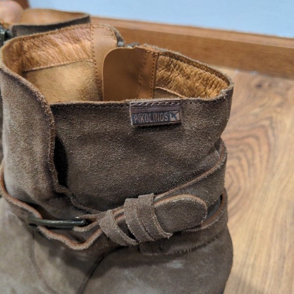 Pikolinos Women's Size 42 EU Ankle Buckle Booties Suede Leather Tan Slouchy Zip - Picture 3 of 13